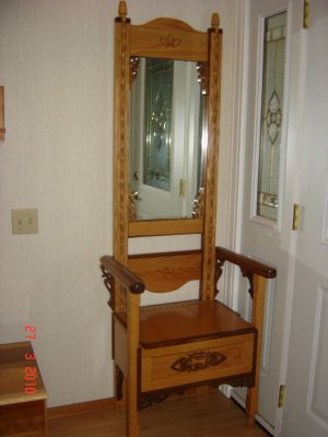 New Handcrafted Oak/Walnut Inlaid Deacon's Chair