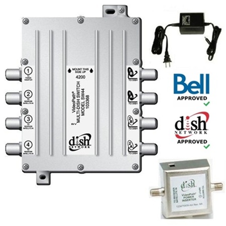 Videopath SW-44 (SW44) Multi-Dish Switch with Power Inserter and Adapter	