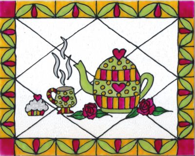 Stained Glass Style Tea Time Teapot