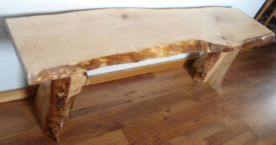 Custom Live Edge Birch Bark Slab Bench   $500