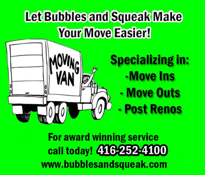 Moving? Doing Renos? Let Bubbles and Squeak Clean For You!