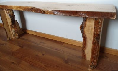 Custom Live Edge Birch Bark Slab Bench   $500