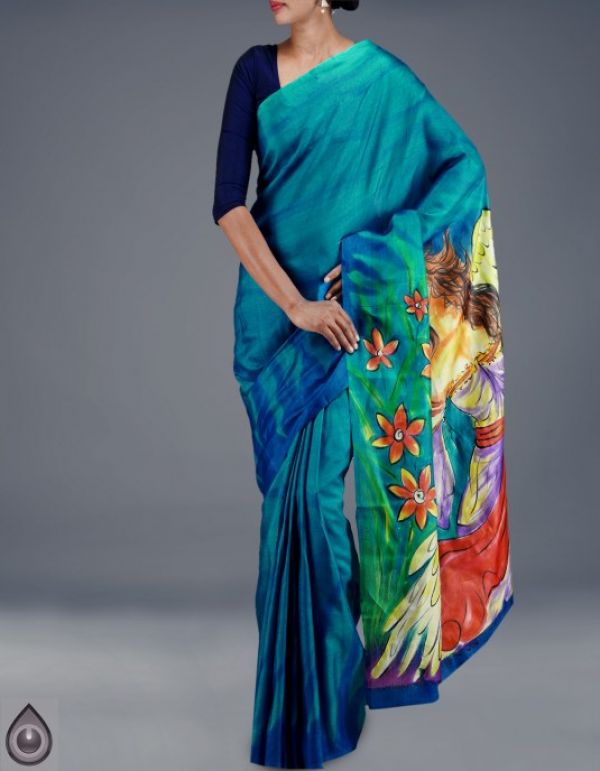 Online shopping for pure bengal dupion hand painted silk sarees by unnatisilks
