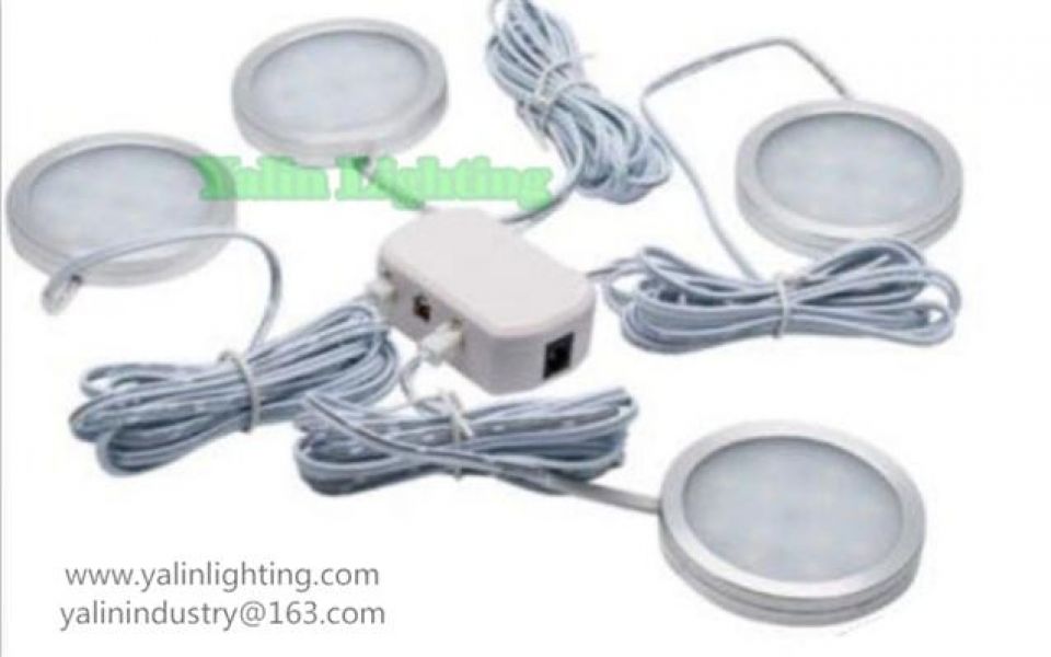 Round LED cabinet light, wardrobe disc lamp with splitter, ultrathin showroom furniture spotlight