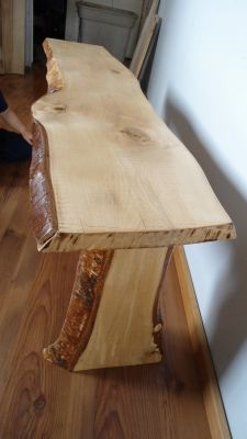 Custom Live Edge Birch Bark Slab Bench   $500